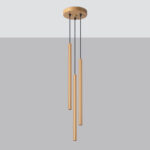 Vaslow 3 Light Multi Drop Tube Pendant Light, Matt Gold Metal, 20cm Diameter