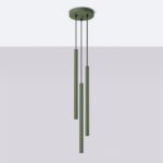 Vaslow 3 Light Multi Drop Tube Pendant Lamp, Olive Green, 19.5cm Diameter