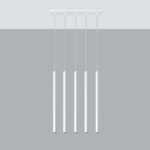 Vaslow 5 Light Bar Pendant Lamp, White Metal Tubes, 45cm Length