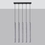 Vaslow 5 Lamp Bar Pendant Light, Concrete, Black Metal, 45cm Length