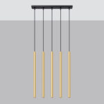 Vaslow 5 Light Bar Pendant Lamp, Polished Gold, Black Metal, 45cm Length