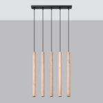 Vaslow 5 Light Bar Pendant Light, Wood, Black Metal, 45cm Length