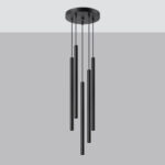 Vaslow 5 Light Multi Drop Tube Pendant Light, Black Metal, 25cm Diameter