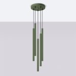 Vaslow 5 Lamp Multi Drop Tube Pendant Light, Olive Green, 25cm Diameter