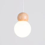Pekon Natural Wood Pendant Lamp, White Glass, 1 Light, 11cm Diameter