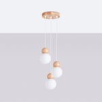 Pekon Wood Pendant Lamp, Multi Drop, White, Glass, 31cm Diameter