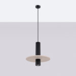 Felora Beige Short Pendant Lamp, Black Metal Cylinder, Felt Shade, 30cm Diameter