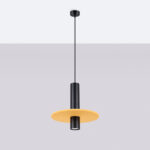 Felora Yellow Short Pendant Lamp, Black Metal Cylinder, Felt Shade, 30cm Diameter