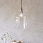 Elias Large Pendant light, Hammered Glass, Clear, Nickel, 25cm