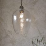 Elias Small Pendant Lamp, Polished Nickel, Hammered Glass, 21cm