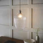 Nico Large Pendant Lamp, Clear Ribbed Glass, Nickel, 25cm