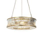 Ares Flat Chandelier, 6 Lamp, Brass, Crystal, Clear, 61cm