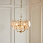 Halon 3 Lamp Pendant Lamp, Brushed Brass Metal, Amber Glass, 44.5cm Diameter