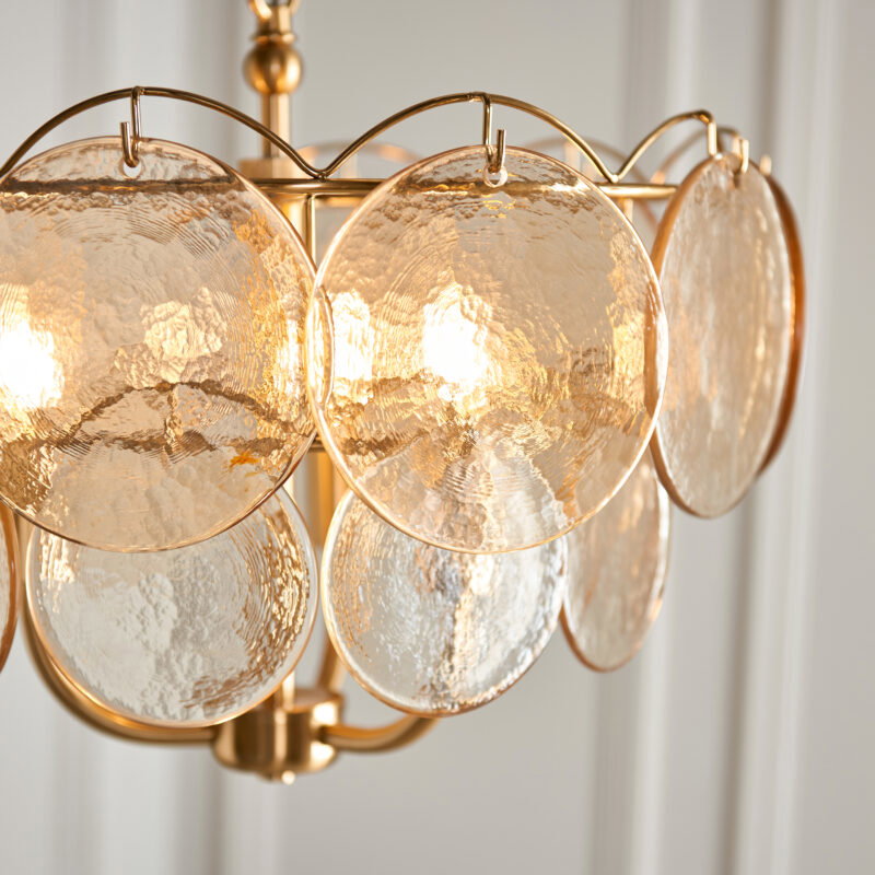 Pendant Multi arm lamp Steel & glass Brushed aged brass plate & handmade champagne glass Image 5