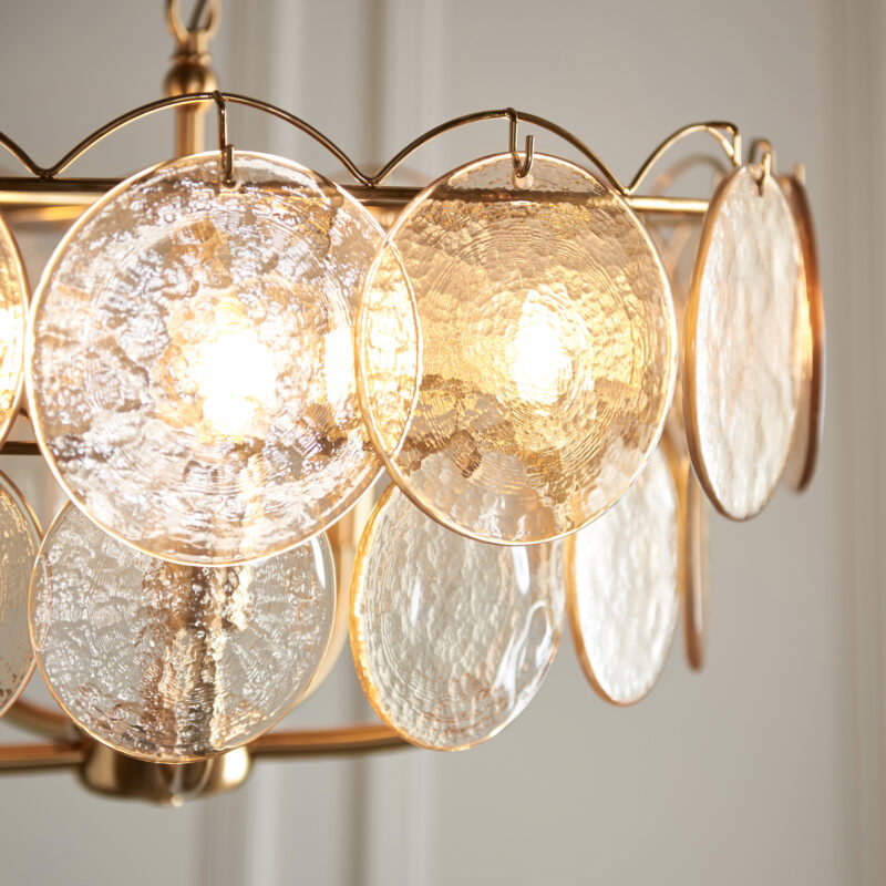 Pendant Multi arm lamp Steel & glass Brushed aged brass plate & handmade champagne glass Image 6