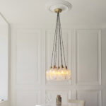Kylo 7 Light Cluster Pendant Light, Antique Brass, Clear Ribbed Glass, 53cm Diameter