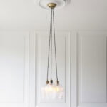 Kylo 3 Light Cluster Pendant Light, Antique Brass Metal, Clear Ribbed Glass, 34.6cm Diameter