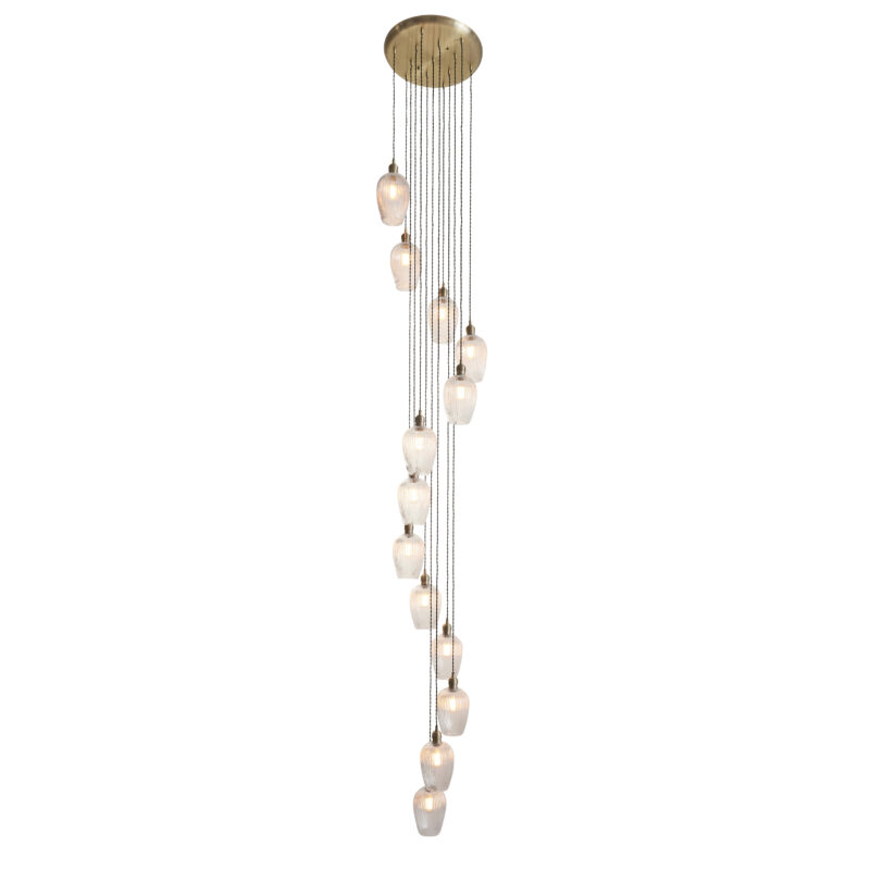 Pendant Plate Steel & glass Antique brass plate & clear ribbed glass