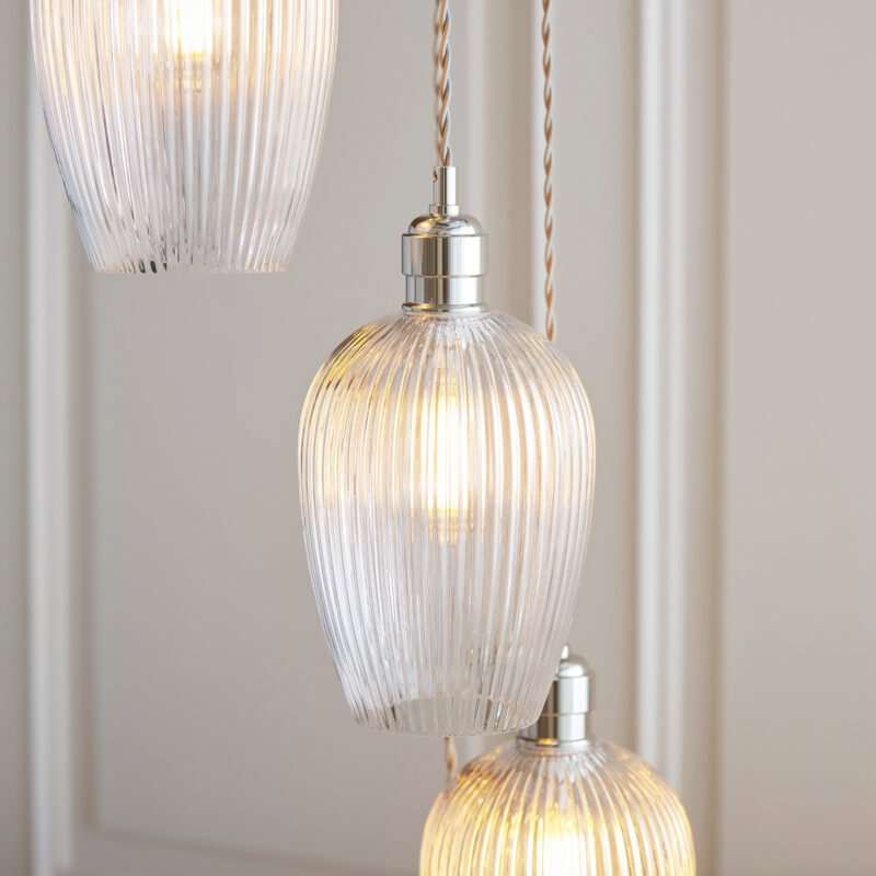 Pendant Plate Steel & glass Bright nickel plate & clear ribbed glass Image 6