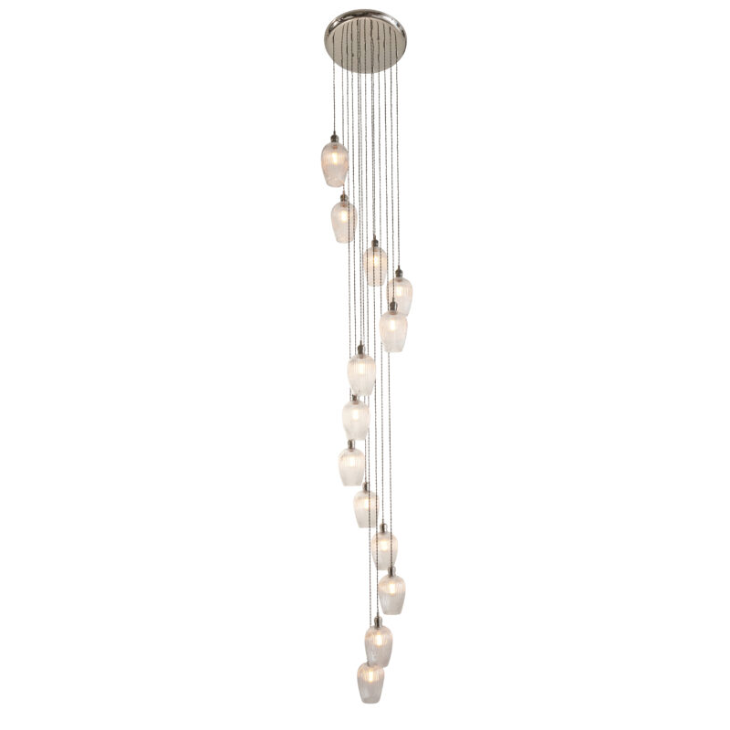 Pendant Plate Steel & glass Bright nickel plate & clear ribbed glass