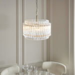 Kiro 3 Lamp Pendant Light, Clear Glass Rods, Tiered, Brushed Aged Brass, 42cm Diameter