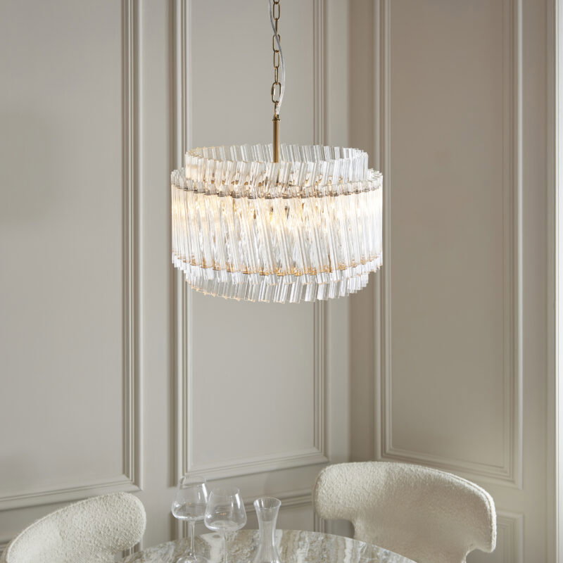 Pendant Single Glass & steel Brushed aged brass plate & clear glass Image 3