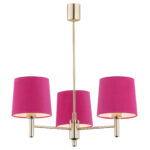 Ponta 3 Light Chandelier, Dark Brass, Pink Lampshades, 47.5cm