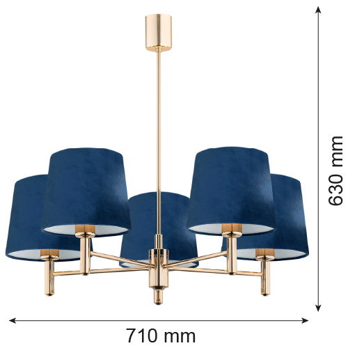 Technical diagram of chandelier showing dimensions in millimeters including 710mm width and drop height.