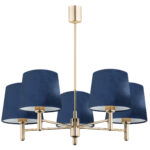Ponta 5 Light Chandelier, Brass, Navy Blue Shades, 71cm