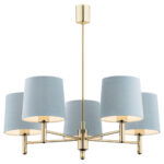 Ponta 5 Arm Chandelier, Brass, Sky Blue Shades, 71cm