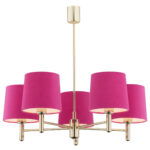 Ponta Chandelier, 5 Lamp, Dark Brass, Pink Shades, 71cm