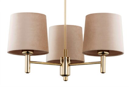 Zoomed in view of a dark brass supporting stem from a chandelier.