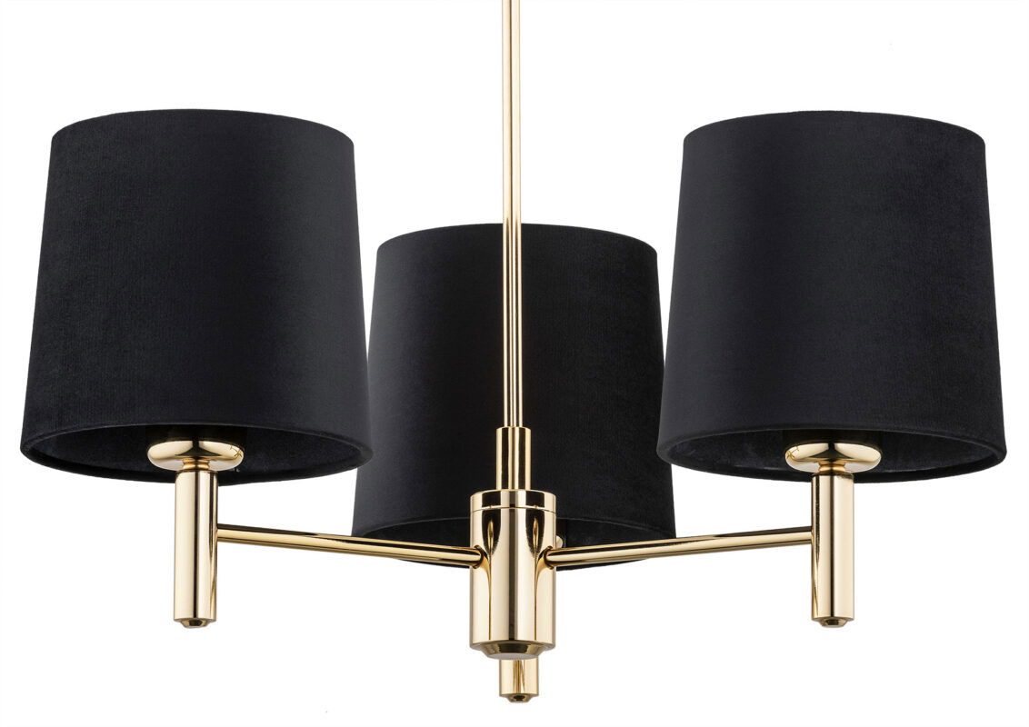 Zoomed in view of the brass supporting stem on a 3 light chandelier.
