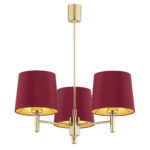 Ponta Chandelier, 3 Light Dark Brass, Red Fabric Shades, 47.5cm