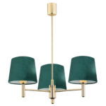 Ponta 3 Light Chandelier, Dark Brass, Green Shades, 47.5cm
