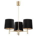 Ponta 3 Light Chandelier, Brass, Black Fabric Shades, 47.5cm
