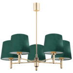 Ponta Chandelier Fixture, 5 Light, Dark Brass, Green Shades, 71cm