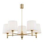 Ponta Chandelier, 5 Arm, Brass, Cream Fabric Shades, 71cm