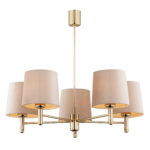 Ponta 5 Arm Chandelier, Dark Brass, Beige Fabric Shades, 71cm