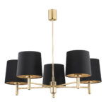Ponta Chandelier, 5 Light, Brass, Black Lampshades, 71cm