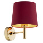Ponta Wall Lamp, Dark Brass, 1 Light, Red Fabric Shade
