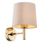 Ponta Wall Lamp, 1 Light, Brass, Beige Fabric Shade