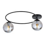 Proa 2 Light Ceiling Lamp, Black, Grey Glass, 47cm