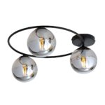 Proa Flush Ceiling Lamp, 3 Light, Black, Grey Glass, 47cm