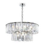 Puntes 2 Tier Pendant Light, Chrome, Crystal Glass, 12 Lamp, 68cm Wide