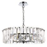 Puntes Circular 6 Light Pendant Lamp, Metal, Chrome, Crystal Cut Glass, 51.7cm Wide