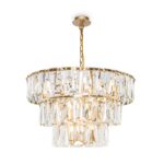 Puntes 3 Tier Pendant Light, Gold, Crystal Glass, 18 Light, 77cm Wide