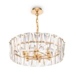 Puntes Circular 6 Lamp Pendant Light, Metal, Gold, Crystal Cut Glass, 51.7cm Wide