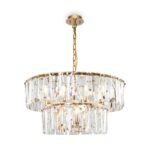 Puntes 2 Tier Pendant Lamp, Gold, Crystal Glass, 12 Light, 68cm Wide