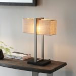 Antio Table Lamp, Satin Nickel, Rectangle Lampshade